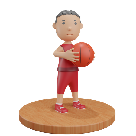 Menino segurando basquete  3D Illustration