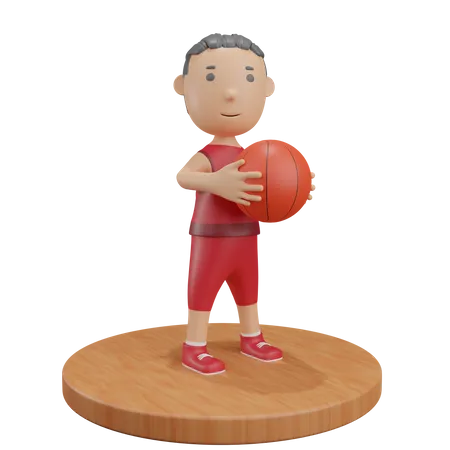 Menino segurando basquete  3D Illustration