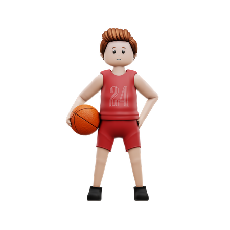 Menino segurando basquete  3D Illustration