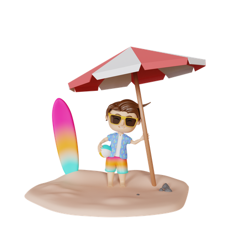 Menino segurando uma bola de praia  3D Illustration