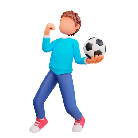 Menino segurando futebol  3D Illustration