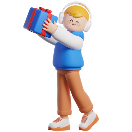 Menino segurando o presente de natal  3D Icon