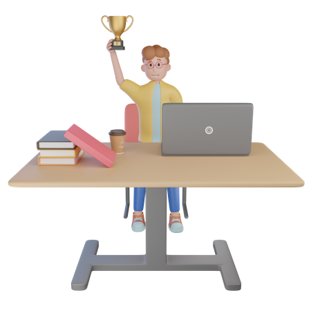 Menino segurando o troféu depois de vencer  3D Icon