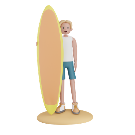 Menino segurando uma prancha de surf  3D Illustration