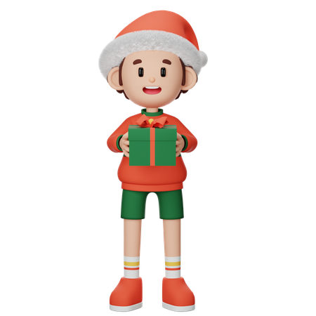 Menino segurando o presente de Natal  3D Illustration