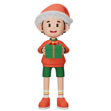 Menino segurando o presente de Natal  3D Illustration