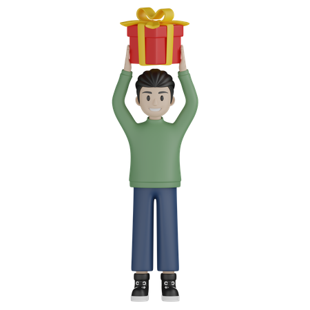 Menino segurando uma caixa de presente  3D Icon