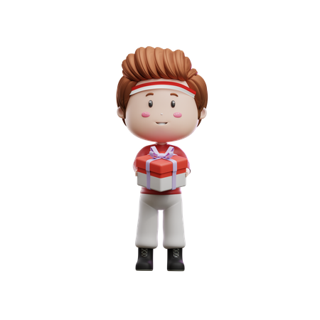 Menino segurando uma caixa de presente  3D Icon