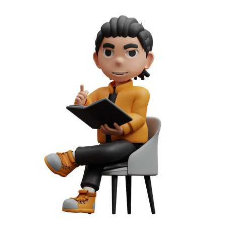 Menino sentado lendo um livro  3D Icon