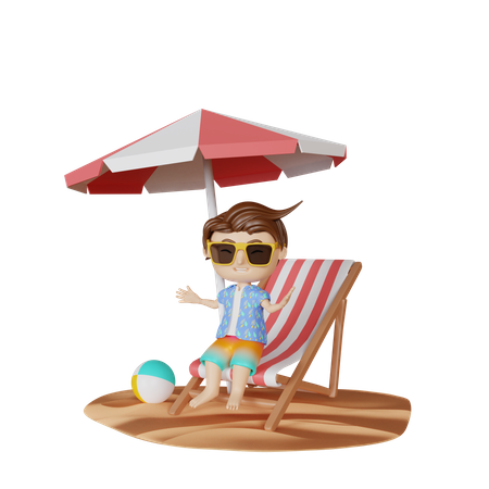 Menino sentado na cadeira de praia  3D Illustration