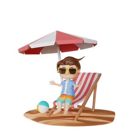 Menino sentado na cadeira de praia  3D Illustration