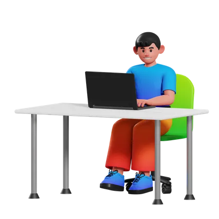 Menino sentado na mesa  3D Illustration