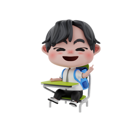 Menino sentado no banco  3D Illustration