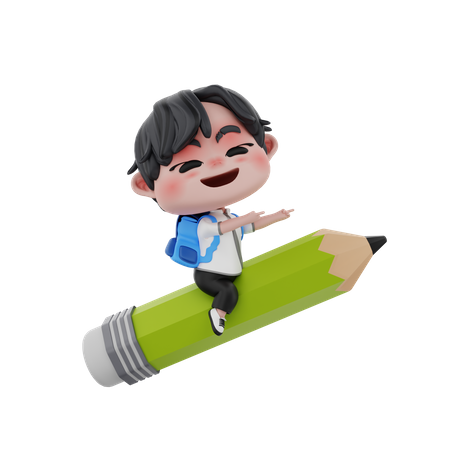 Menino sentado no lápis  3D Illustration