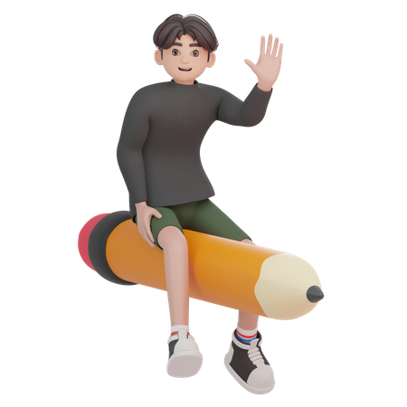 Menino sentado no lápis  3D Illustration