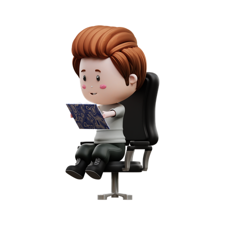 Menino sentado e lendo um livro  3D Illustration