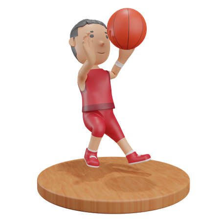 Menino jogando basquete  3D Illustration