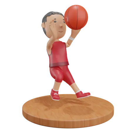 Menino jogando basquete  3D Illustration