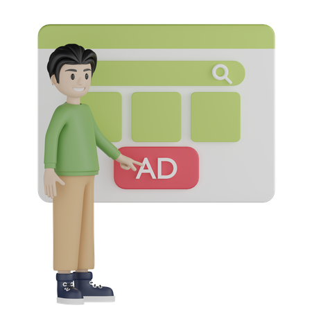 Botão de anúncio de toque de menino  3D Illustration