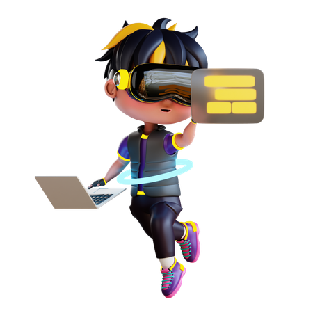 Menino trabalha no laptop  3D Illustration