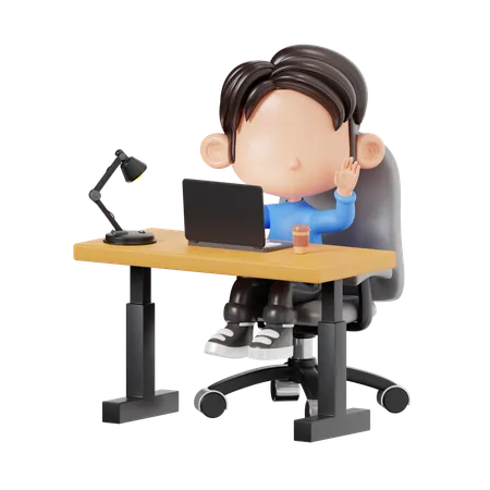 Menino trabalhando no escritório  3D Illustration