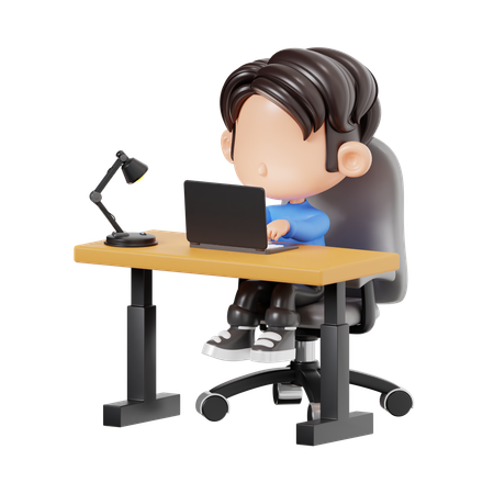 Menino trabalhando no laptop  3D Illustration