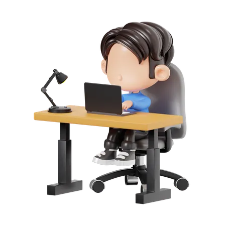 Menino trabalhando no laptop  3D Illustration