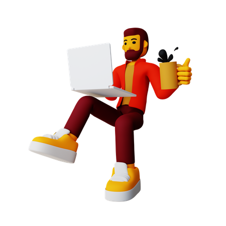 Menino trabalhando no laptop  3D Illustration