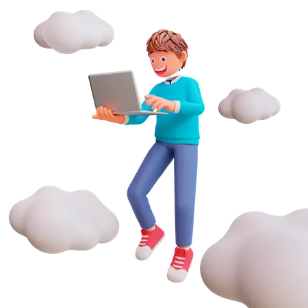 Menino trabalhando no laptop  3D Illustration