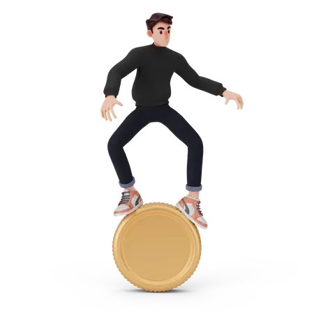 Menino único em pé na moeda  3D Illustration