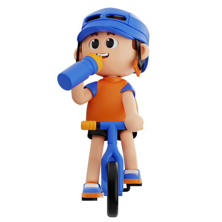 Menino usando capacete enquanto bebe água durante ciclismo  3D Icon