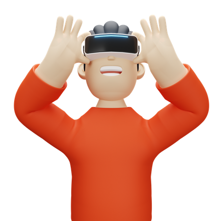 Menino usando óculos de realidade virtual  3D Illustration