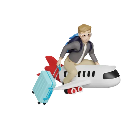 Menino viajando de avião  3D Illustration
