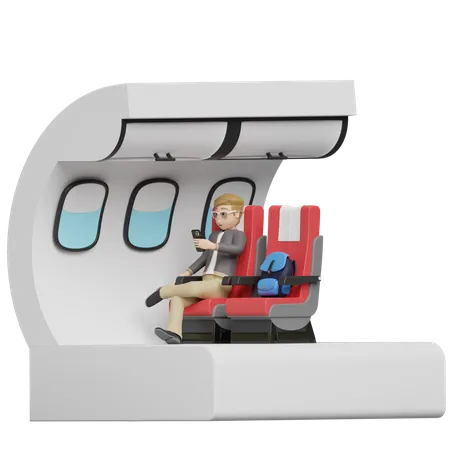 Menino viajando dentro de avião  3D Illustration