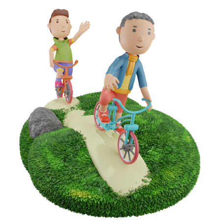 Meninos andando de bicicleta  3D Illustration