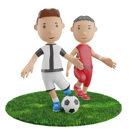 Meninos jogando futebol  3D Illustration