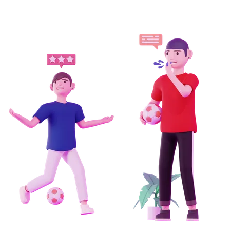 Meninos jogando futebol  3D Illustration