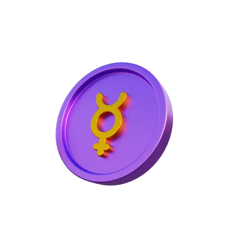 3 D Illustration Astrological Planet Sign Mercury On Coin 3D Illustration