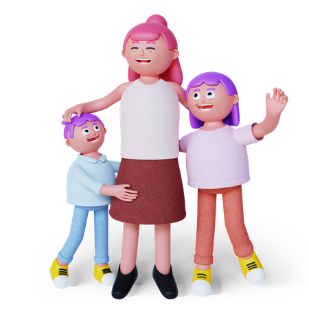 Mère avec fils et fille  3D Illustration