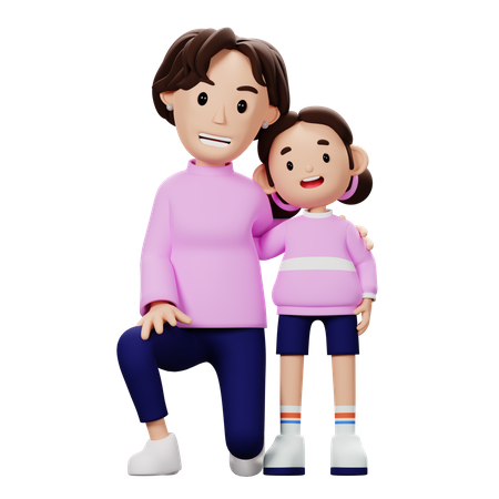 Mère et fils dans une pose heureuse  3D Illustration