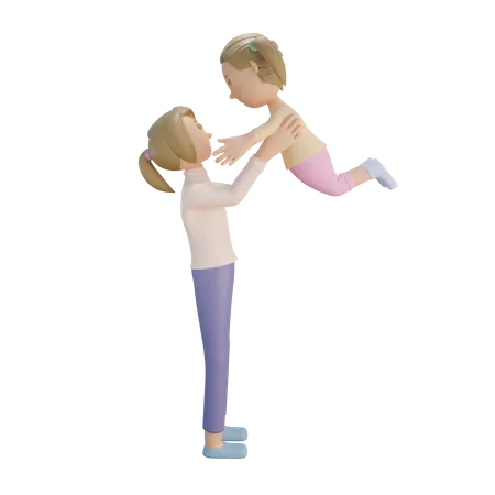 Rendu 3 D Illustration De Maman Et De Fille Jouant Ensemble 3D Illustration