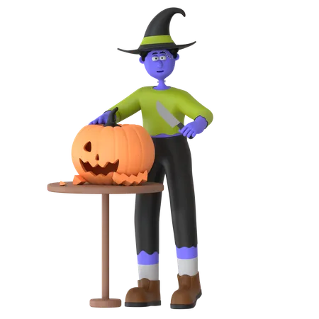 Mergulhe no espírito do Halloween esculpindo desenhos complexos em abóboras  3D Illustration