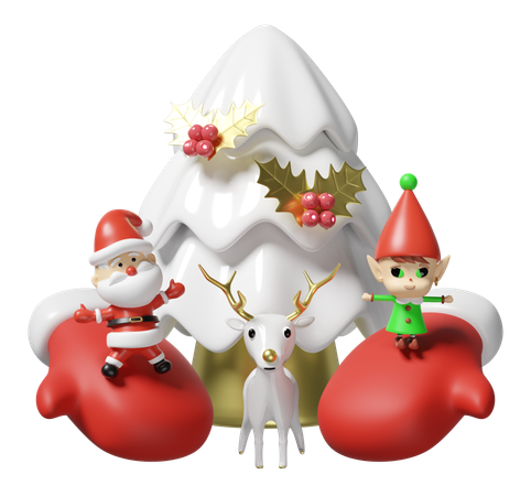 Merry christmas celebration with reindeer  3D Illustration