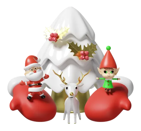 Merry christmas celebration with reindeer  3D Illustration