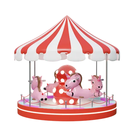 Carousel Or Merry Go Round With Unicorn Or Horse Isolated 3 D Render Illustration 3D Illustration