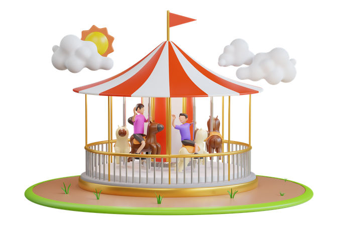 Merry-go-round for children  3D Illustration