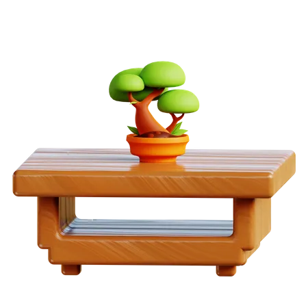 Mesa com bonsai  3D Illustration