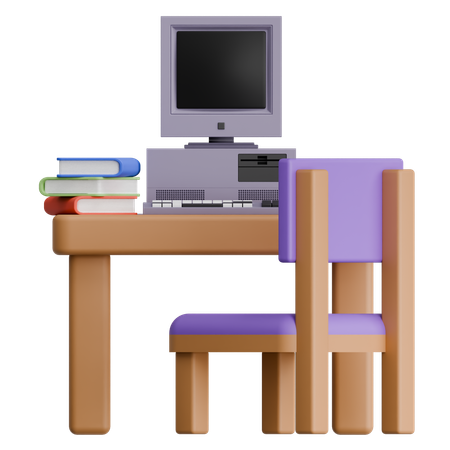 Mesa com livros e interior  3D Icon