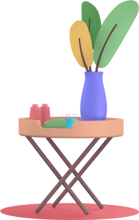 Mesa com vaso de planta  3D Illustration