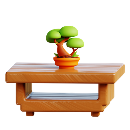 Mesa con bonsais  3D Illustration